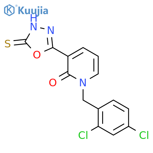 1-(2,4-dichlorobenzyl)-3-(5-sulfanyl-1,3,4-oxadiazol-2-yl)-2(1H)-pyridinone structure