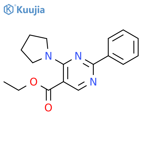 5-Pyrimidinecarboxylic acid, 2-phenyl-4-(1-pyrrolidinyl)-, ethyl ester structure