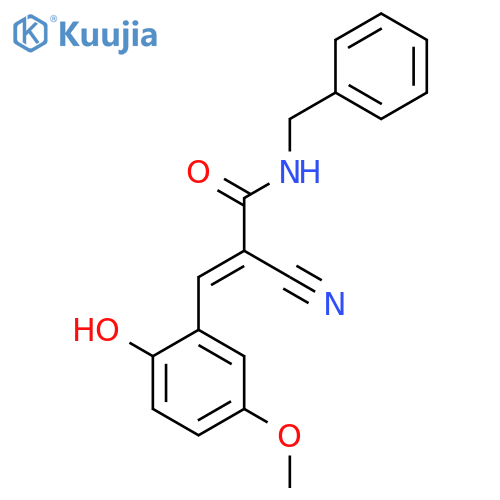 N-benzyl-2-cyano-3-(2-hydroxy-5-methoxyphenyl)prop-2-enamide structure