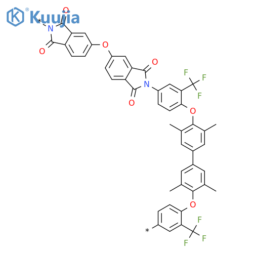 Poly[(1,3-dihydro-1,3-dioxo-2H-isoindole-2,5-diyl)oxy(1,3-dihydro-1,3-dioxo-2H-isoindole-5,2-diyl)[3-(trifluoromethyl)-1,4-phenylene]oxy(3,3',5,5'-tetramethyl[1,1'-biphenyl]-4,4'-diyl)oxy[2-(trifluoromethyl)-1,4-phenylene]] structure