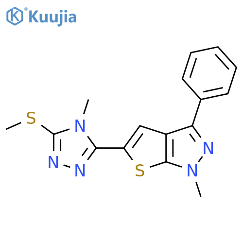 1-methyl-5-[4-methyl-5-(methylsulfanyl)-4H-1,2,4-triazol-3-yl]-3-phenyl-1H-thieno[2,3-c]pyrazole structure