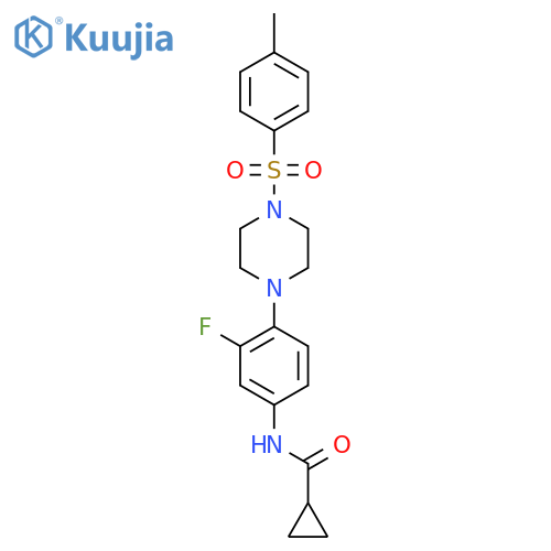 N-(3-fluoro-4-{4-[(4-methylphenyl)sulfonyl]piperazino}phenyl)cyclopropanecarboxamide structure