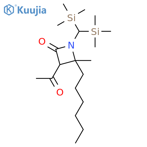 2-Azetidinone, 3-acetyl-1-[bis(trimethylsilyl)methyl]-4-hexyl-4-methyl- structure
