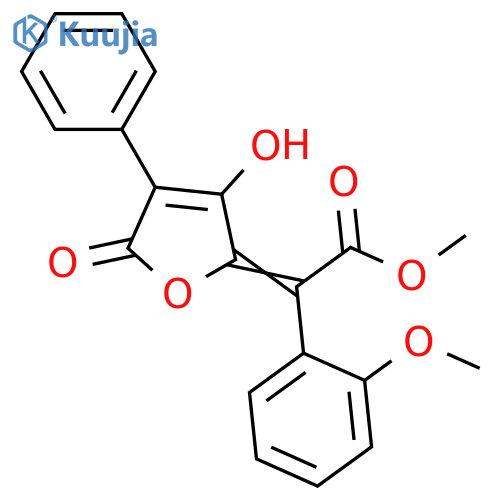 Benzeneacetic acid, alpha-(3-hydroxy-5-oxo-4-phenyl-2(5H)-furanylidene )-2-methoxy-, methyl ester structure