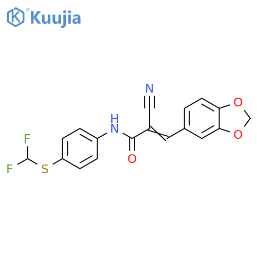 3-(1,3-Benzodioxol-5-yl)-2-cyano-N-[4-[(difluoromethyl)thio]phenyl]-2-propenamide structure
