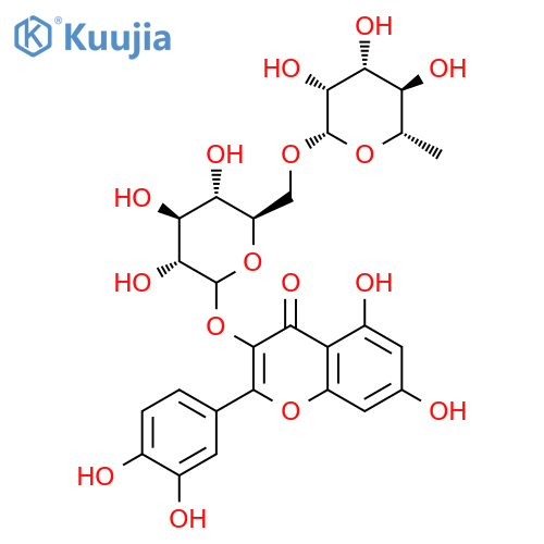 2-(3,4-dihydroxyphenyl)-5,7-dihydroxy-3-[(2S,3R,4S,5S,6R)-3,4,5-trihydroxy-6-[[(2R,3R,4R,5R,6S)-3,4,5-trihydroxy-6-methyloxan-2-yl]oxymethyl]oxan-2-yl]oxychromen-4-one structure