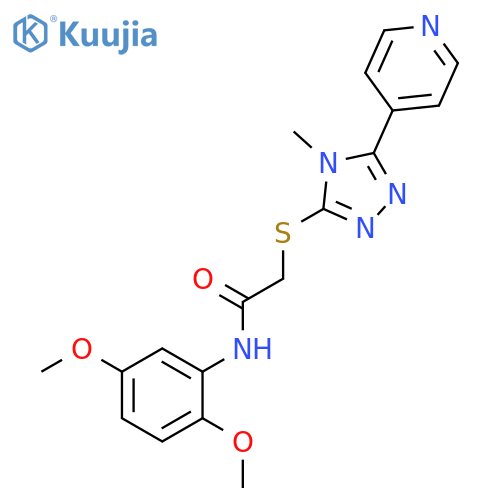 <br>N-(2,5-dimethoxyphenyl)-2-[(4-methyl-5-pyridin-4-yl-4H-1,2,4-triazol-3-yl)t hio]acetamide structure