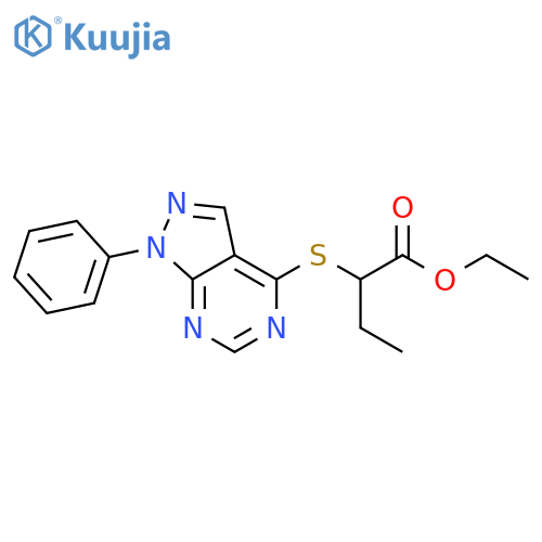 ethyl 2-({1-phenyl-1H-pyrazolo3,4-dpyrimidin-4-yl}sulfanyl)butanoate structure