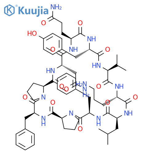 CYCLO(L-ASPARAGINYL-L-GLUTAMINYL-L-TYROSYL-L-VALYL-L-ORNITHYL-L-LEUCYL-D-PHENYLALANYL-L-PROLYL-L-PHENYLALANYL-L-PROLYL) structure