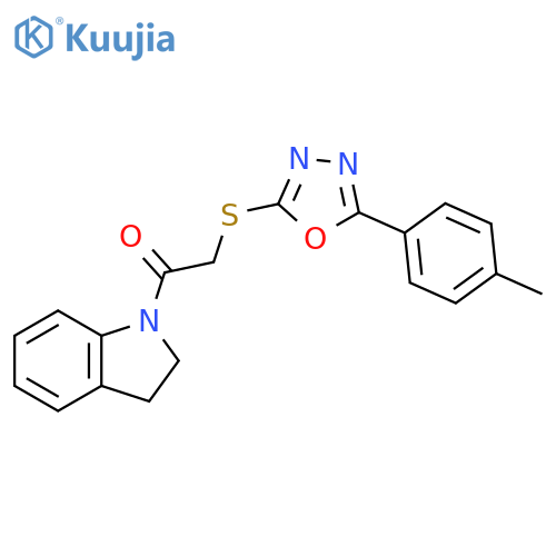 1-(2,3-dihydro-1H-indol-1-yl)-2-{5-(4-methylphenyl)-1,3,4-oxadiazol-2-ylsulfanyl}ethan-1-one structure