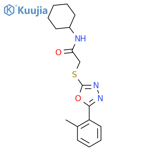N-cyclohexyl-2-{5-(2-methylphenyl)-1,3,4-oxadiazol-2-ylsulfanyl}acetamide structure