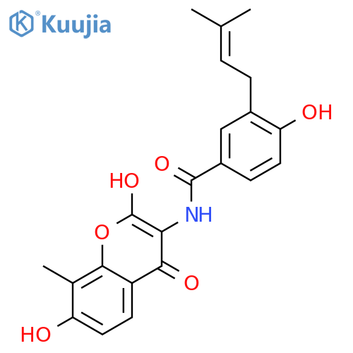 N-(2,7-dihydroxy-8-methyl-4-oxo-4H-chromen-3-yl)-4-hydroxy-3-(3-methylbut-2-en-1-yl)benzamide structure
