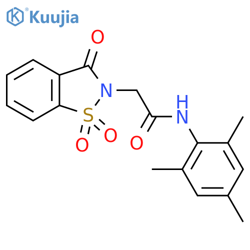 N-(2,4,6-trimethylphenyl)-2-(1,1,3-trioxo-2,3-dihydro-1lambda6,2-benzothiazol-2-yl)acetamide structure