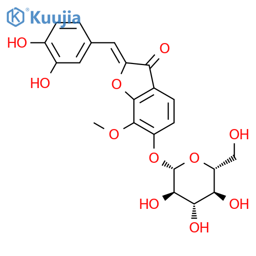 (2Z)-2-[(3,4-dihydroxyphenyl)methylidene]-7-methoxy-3-oxo-2,3-dihydro-1-benzofuran-6-yl beta-D-glucopyranoside structure