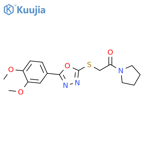 2-{5-(3,4-dimethoxyphenyl)-1,3,4-oxadiazol-2-ylsulfanyl}-1-(pyrrolidin-1-yl)ethan-1-one structure