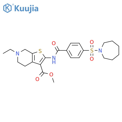 methyl 2-4-(azepane-1-sulfonyl)benzamido-6-ethyl-4H,5H,6H,7H-thieno2,3-cpyridine-3-carboxylate structure