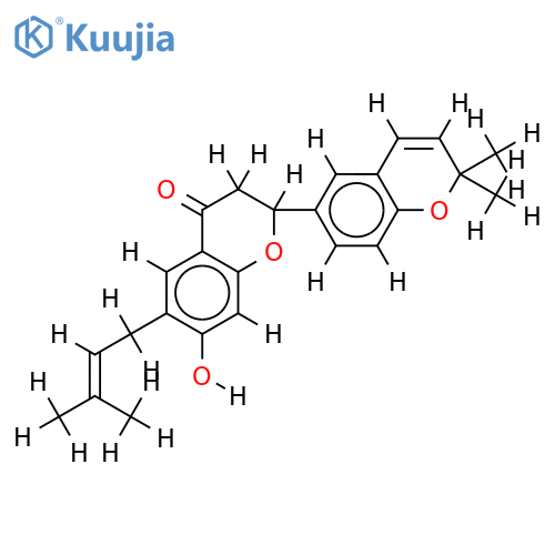 (-)-6-(3,3-dimethylallyl)-7-hydroxy-6''',6'''-dimethylchromeno-(4',3',2''',3''')-flavanone structure