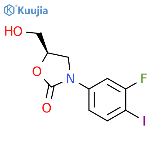 (5R)-3-(3-fluoro-4-iodophenyl)-5-(hydroxymethyl)-1,3-oxazolidin-2-one structure