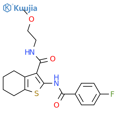 2-(4-fluorobenzamido)-N-(2-methoxyethyl)-4,5,6,7-tetrahydro-1-benzothiophene-3-carboxamide structure