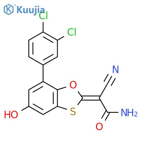 2-cyano-2-(2Z)-7-(3,4-dichlorophenyl)-5-hydroxy-2H-1,3-benzoxathiol-2-ylideneacetamide structure