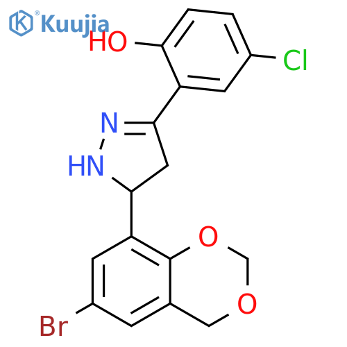 2-5-(6-bromo-2,4-dihydro-1,3-benzodioxin-8-yl)-4,5-dihydro-1H-pyrazol-3-yl-4-chlorophenol structure