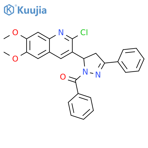 3-(1-benzoyl-3-phenyl-4,5-dihydro-1H-pyrazol-5-yl)-2-chloro-6,7-dimethoxyquinoline structure