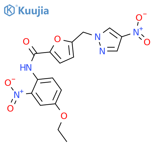 N-(4-ethoxy-2-nitrophenyl)-5-[(4-nitro-1H-pyrazol-1-yl)methyl]-2-furamide structure