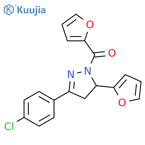 [5-(4-chlorophenyl)-3-(furan-2-yl)-3,4-dihydropyrazol-2-yl]-(furan-2-yl)methanone structure