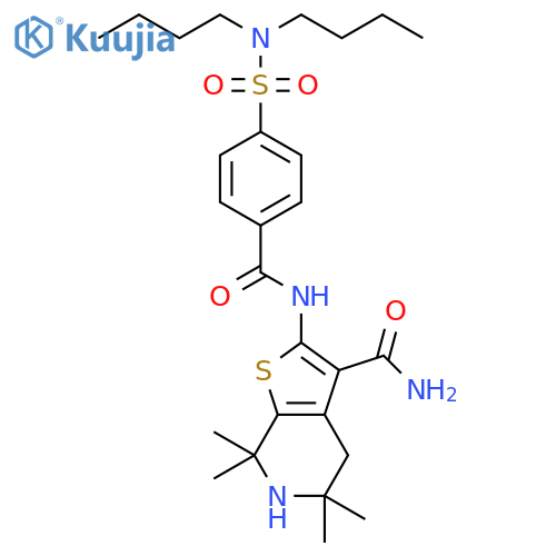 2-4-(dibutylsulfamoyl)benzamido-5,5,7,7-tetramethyl-4H,5H,6H,7H-thieno2,3-cpyridine-3-carboxamide structure