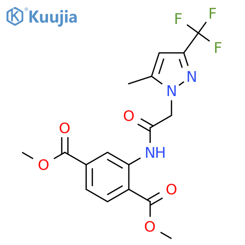 <br>dimethyl 2-({[5-methyl-3-(trifluoromethyl)-1H-pyrazol-1-yl]acetyl}amino)ben zene-1,4-dicarboxylate structure