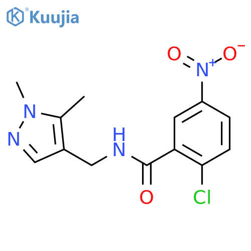2-chloro-N-[(1,5-dimethyl-1H-pyrazol-4-yl)methyl]-5-nitrobenzamide structure