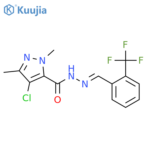 <br>4-chloro-1,3-dimethyl-N'-{(1E)-[2-(trifluoromethyl)phenyl]methylene}-1H-pyr azole-5-carbohydrazide structure
