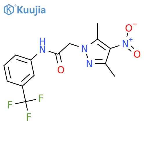 <br>2-(3,5-dimethyl-4-nitro-1H-pyrazol-1-yl)-N-[3-(trifluoromethyl)phenyl]aceta mide structure