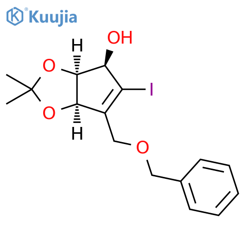 4H-Cyclopenta-1,3-dioxol-4-ol, 3a,6a-dihydro-5-iodo-2,2-dimethyl-6-[(phenylmethoxy)methyl]-, (3aS,4R,6aR)- structure
