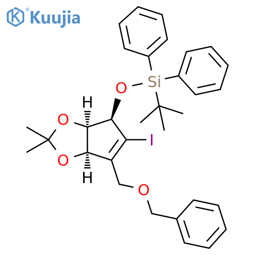 4H-Cyclopenta-1,3-dioxole, 4-[[(1,1-dimethylethyl)diphenylsilyl]oxy]-3a,6a-dihydro-5-iodo-2,2-dimethyl-6-[(phenylmethoxy)methyl]-, (3aR,4R,6aR)- structure