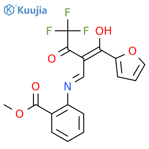 methyl 2-{(1Z)-4,4,4-trifluoro-2-(Z)-furan-2-carbonyl-3-oxobut-1-en-1-ylamino}benzoate structure