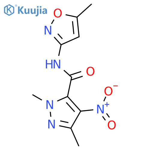 1,3-dimethyl-N-(5-methyl-1,2-oxazol-3-yl)-4-nitro-1H-pyrazole-5-carboxamide structure