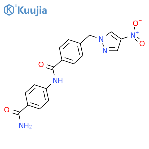 N-[4-(aminocarbonyl)phenyl]-4-[(4-nitro-1H-pyrazol-1-yl)methyl]benzamide structure