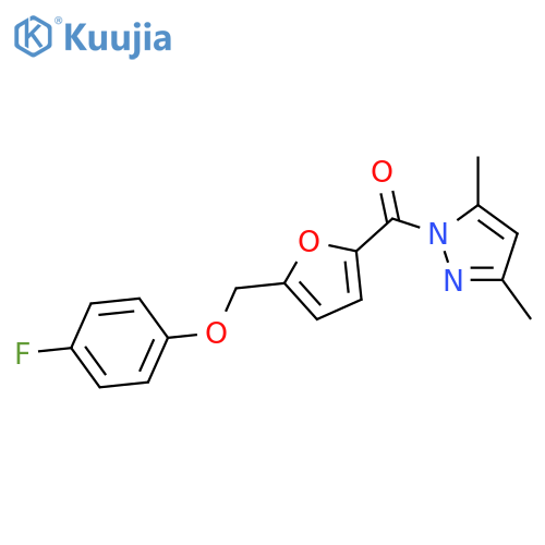 1-{5-[(4-fluorophenoxy)methyl]-2-furoyl}-3,5-dimethyl-1H-pyrazole structure