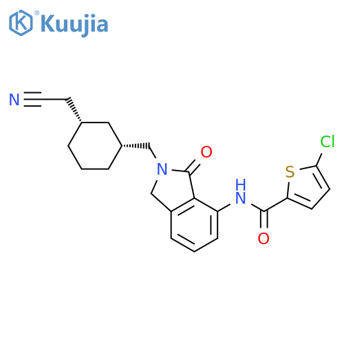 2-Thiophenecarboxamide, 5-chloro-N-[2-[[(1R,3S)-3-(cyanomethyl)cyclohexyl]methyl]-2,3-dihydro-3-oxo-1H-isoindol-4-yl]-, rel- structure