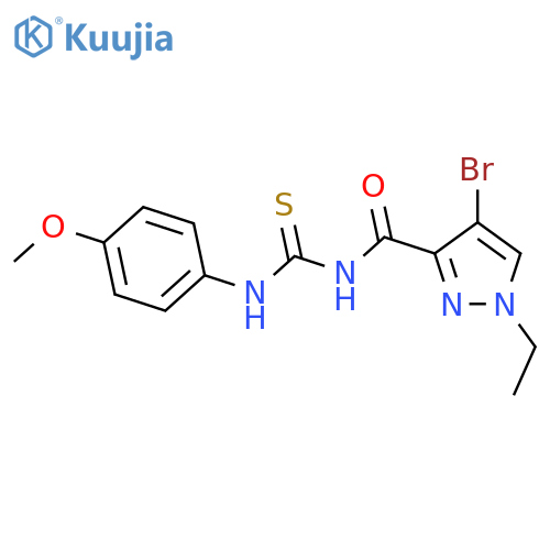 <br>4-bromo-1-ethyl-N-[(4-methoxyphenyl)carbamothioyl]-1H-pyrazole-3-carboxamid e structure