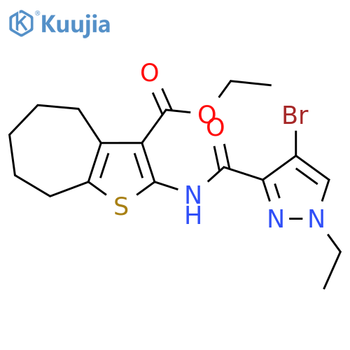 <br>ethyl 2-(4-bromo-1-ethyl-1H-pyrazole-3-amido)-4H,5H,6H,7H,8H-cyclohepta[b]t hiophene-3-carboxylate structure