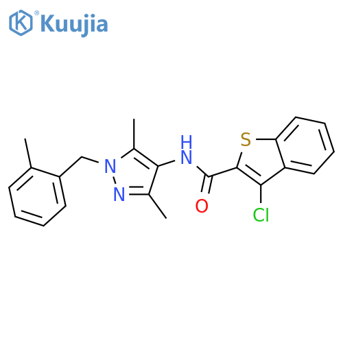 <br>3-chloro-N-[3,5-dimethyl-1-(2-methylbenzyl)-1H-pyrazol-4-yl]-1-benzothiophe ne-2-carboxamide structure