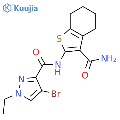 <br>4-bromo-N-(3-carbamoyl-4,5,6,7-tetrahydro-1-benzothiophen-2-yl)-1-ethyl-1H- pyrazole-3-carboxamide structure
