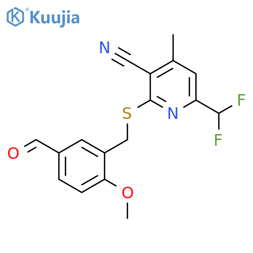 6-(Difluoromethyl)-2-(5-formyl-2-methoxybenzyl)thio-4-methylnicotinonitrile structure