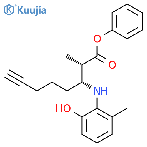 7-Octynoic acid, 3-[(2-hydroxy-6-methylphenyl)amino]-2-methyl-, phenylester, (2S,3R)- structure