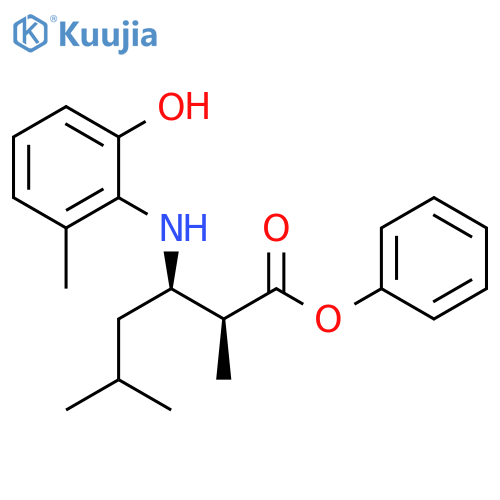 Hexanoic acid, 3-[(2-hydroxy-6-methylphenyl)amino]-2,5-dimethyl-,phenyl ester, (2S,3R)- structure