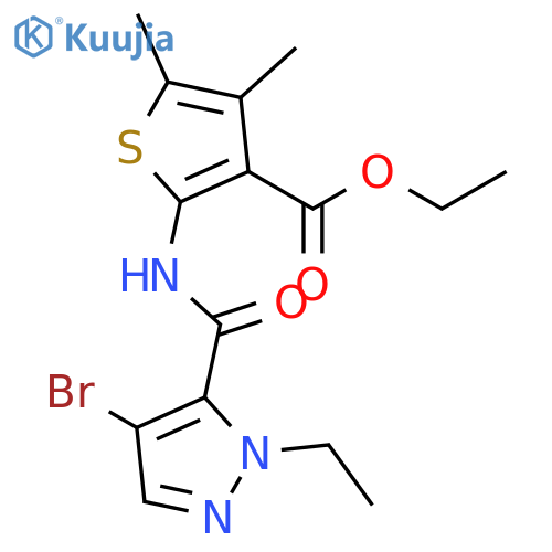 <br>ethyl 2-{[(4-bromo-1-ethyl-1H-pyrazol-5-yl)carbonyl]amino}-4,5-dimethylthio phene-3-carboxylate structure
