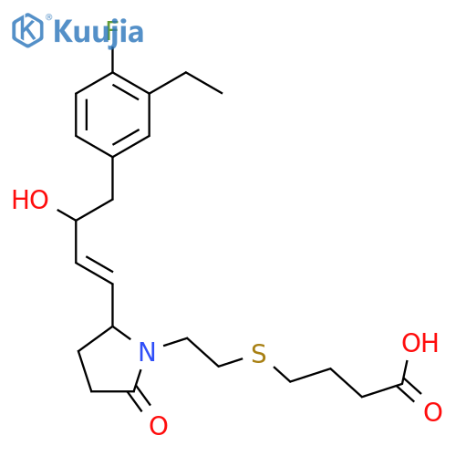Butanoic acid,4-[[2-[(2R)-2-[(1E,3S)-4-(3-ethyl-4-fluorophenyl)-3-hydroxy-1-butenyl]-5-oxo-1-pyrrolidinyl]ethyl]thio]- structure