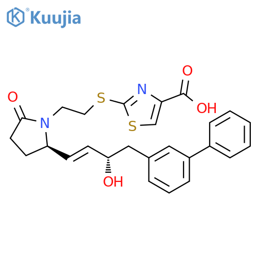 4-Thiazolecarboxylic acid,2-[[2-[(2R)-2-[(1E,3S)-4-[1,1'-biphenyl]-3-yl-3-hydroxy-1-butenyl]-5-oxo-1-pyrrolidinyl]ethyl]thio]- structure